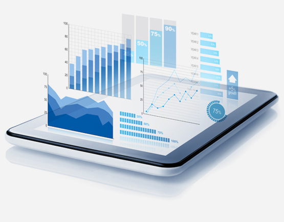 3D illustration of graphs and charts